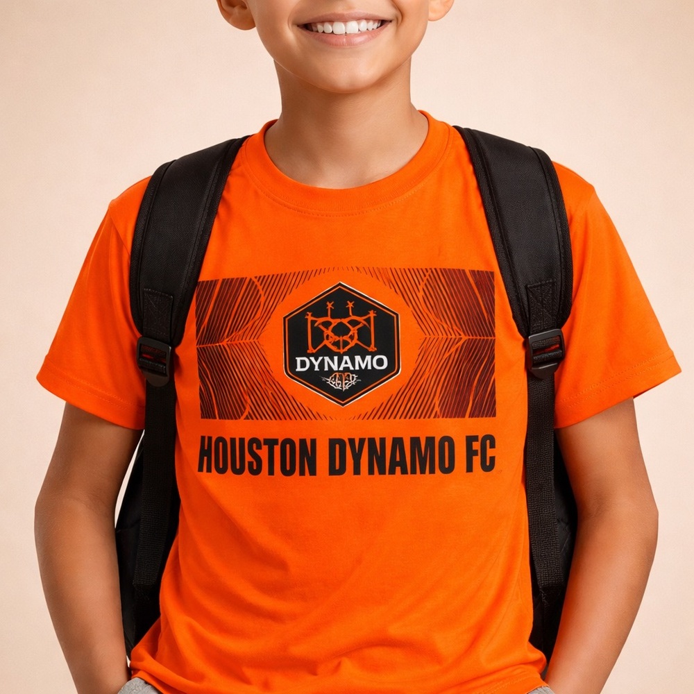 Houston Dynamo FC MLS Orange Graphic Tee Youth Medium 10/12 Soccer Fan Shirt